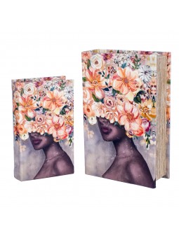 S/2 cajas libro mujer flores