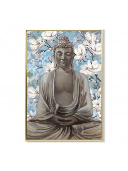 Cuadro buda fondo flores