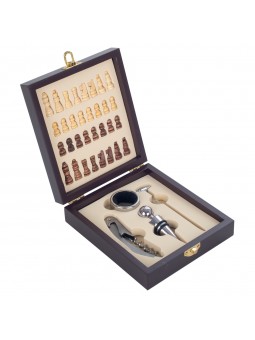 Caja 4 pcs vino c/ajedrez